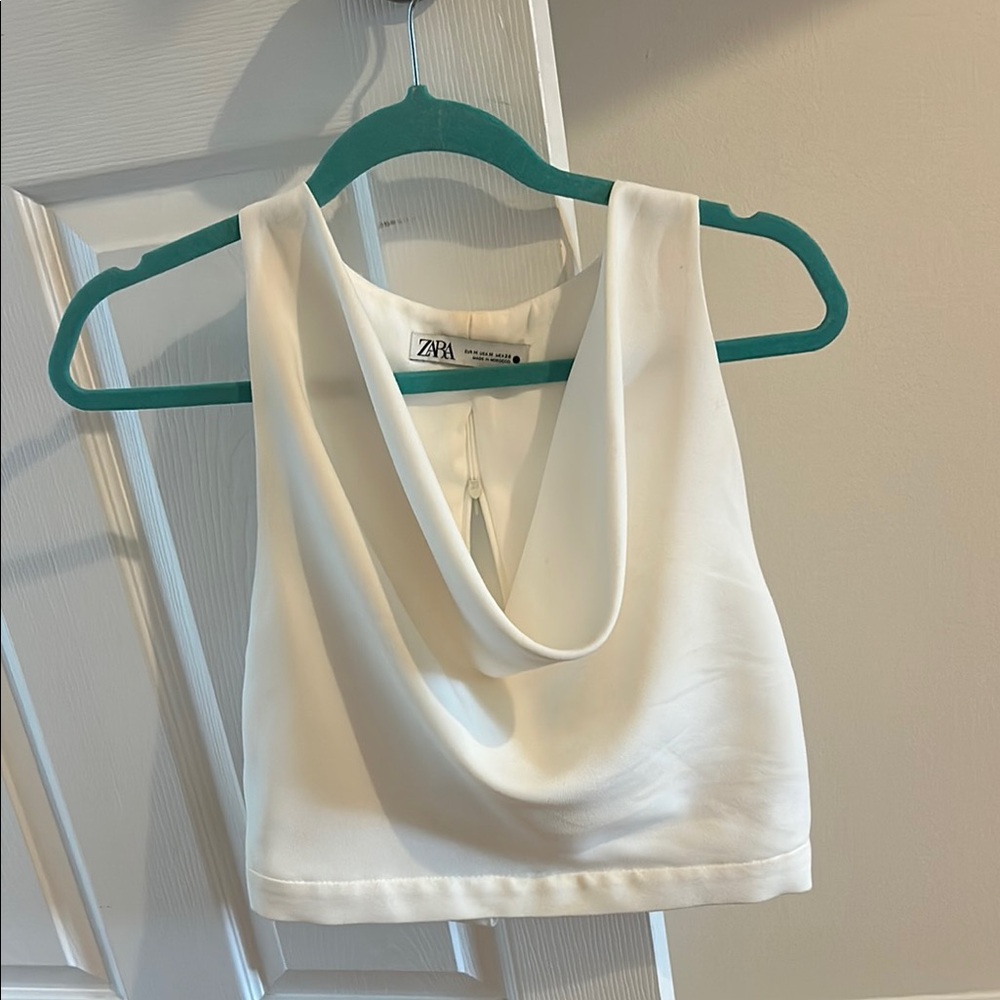 Zara White Sleeveless Crop Tank Top